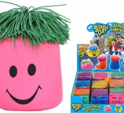SQUEEZE FUNNY FACE WITH RUBBER HAIR IN DBX”SCHOOLS OUT”