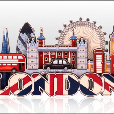 WOODEN MAGNET LONDON UJ & SKYLINE