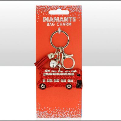 Red Bus Suedette Diamante Keyring