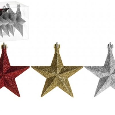 SET OF 6 10CM STAR DECORATIONS IN PVC BOX RED