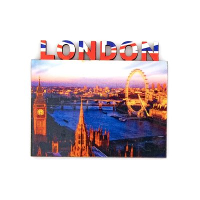 LONDON RIVER SCENE WOODEN MAGNET