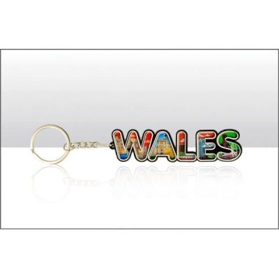 Wales Montage Lettering Wood Keyring