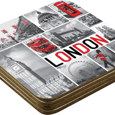 BLACK & RED LONDON COASTER SET